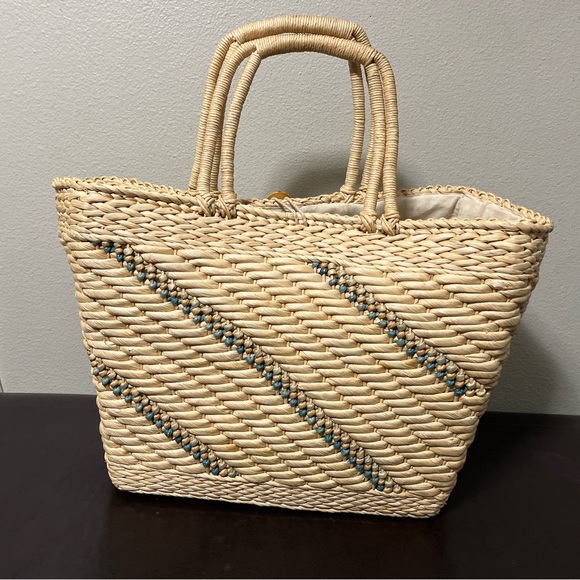 Vintage Woven Straw Raffia Boho Beach Style Shoulder Tote Bag India - Picture 4 of 9